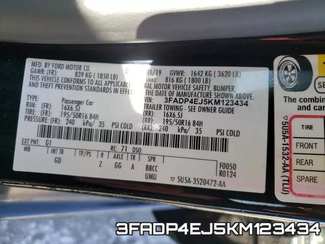 3FADP4EJ5KM123434 фото 2