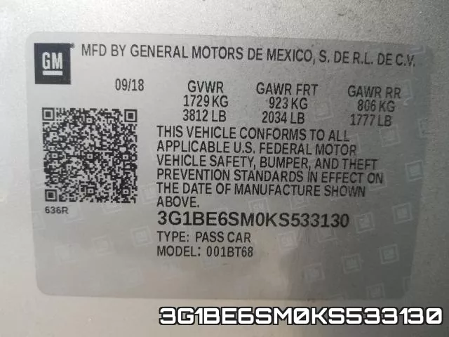3G1BE6SM0KS533130 фото 2