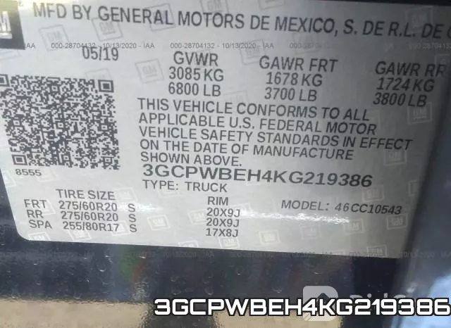 3GCPWBEH4KG219386 фото 10