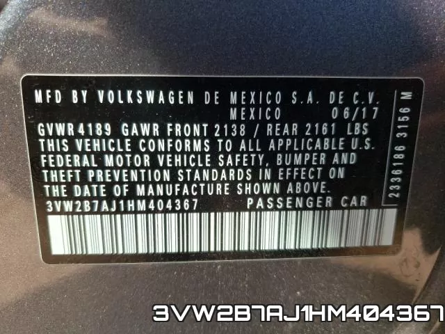 3VW2B7AJ1HM404367 фото 2