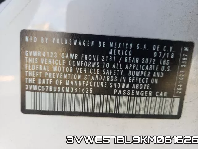 3VWC57BU9KM061626 фото 2