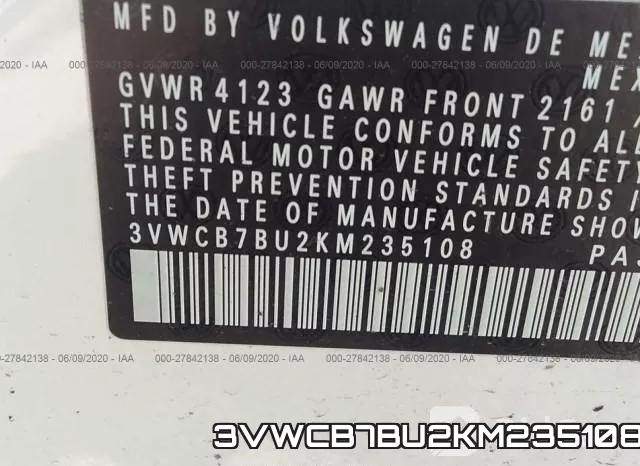 3VWCB7BU2KM235108 фото 9