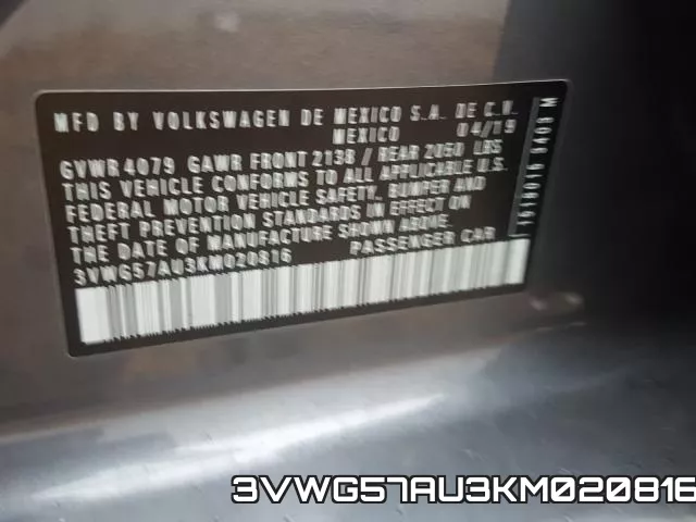 3VWG57AU3KM020816 фото 2