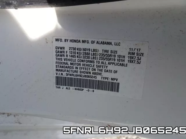 5FNRL6H92JB065245 фото 2
