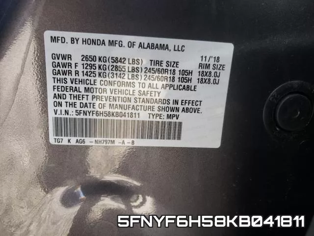 5FNYF6H58KB041811 фото 2
