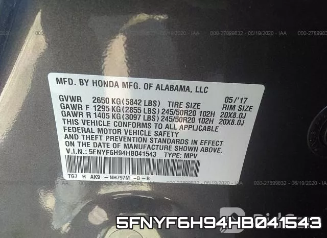 5FNYF6H94HB041543 фото 10