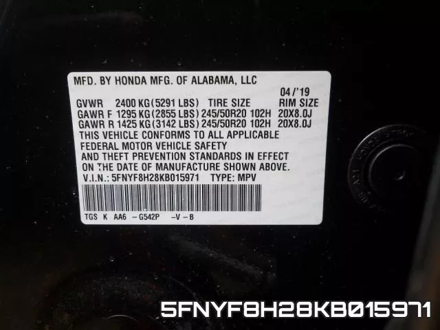 5FNYF8H28KB015971 фото 2