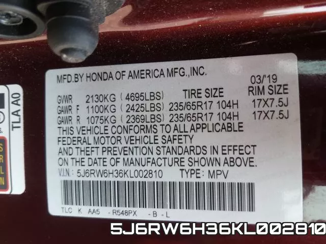5J6RW6H36KL002810 фото 2