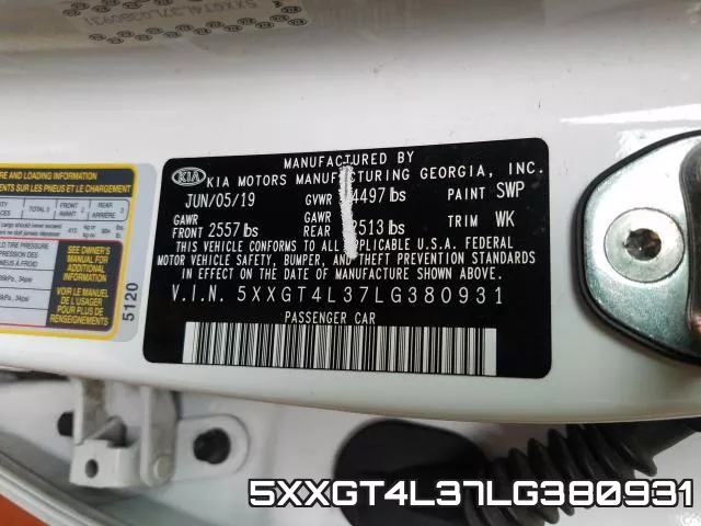 5XXGT4L37LG380931 фото 2