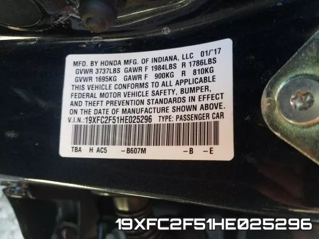 19XFC2F51HE025296 фото 2