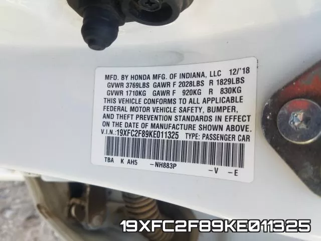 19XFC2F89KE011325 фото 2