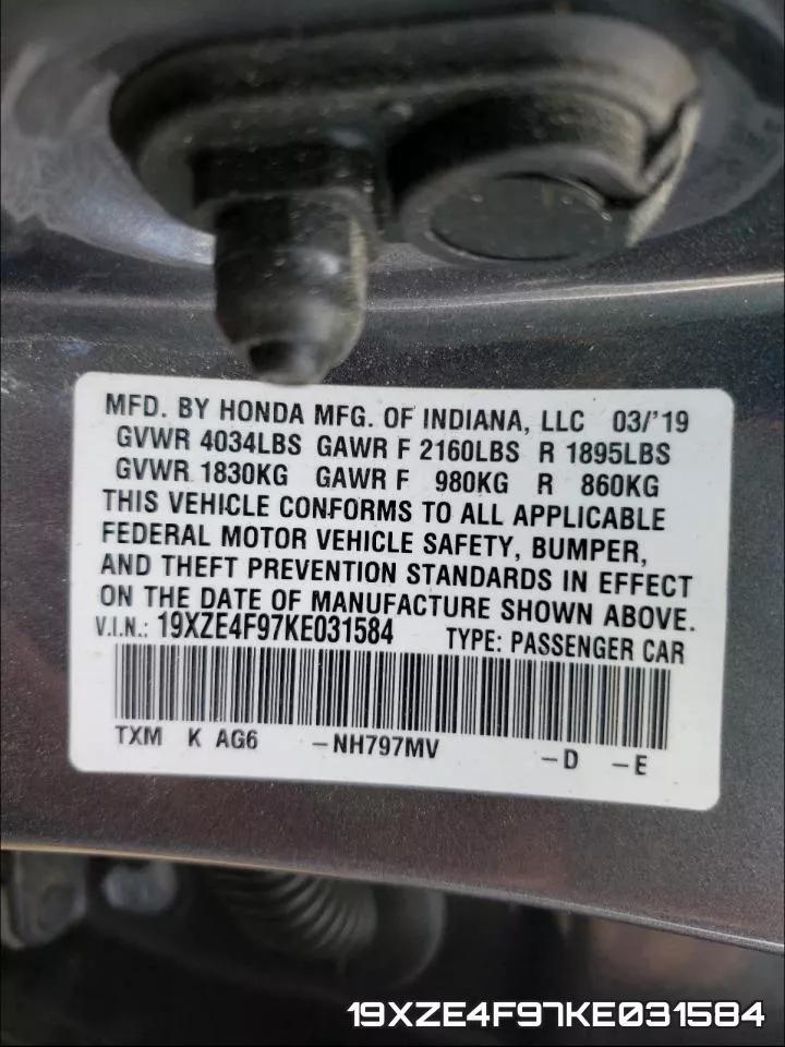 19XZE4F97KE031584 фото 2