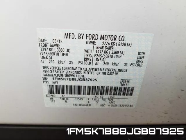1FM5K7B88JGB87925 фото 2