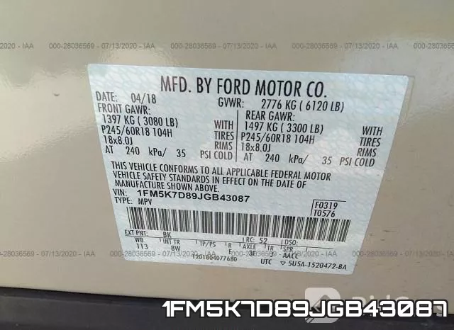 1FM5K7D89JGB43087 фото 10