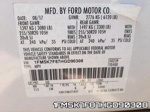 1FM5K7F87HGD90308 фото 2