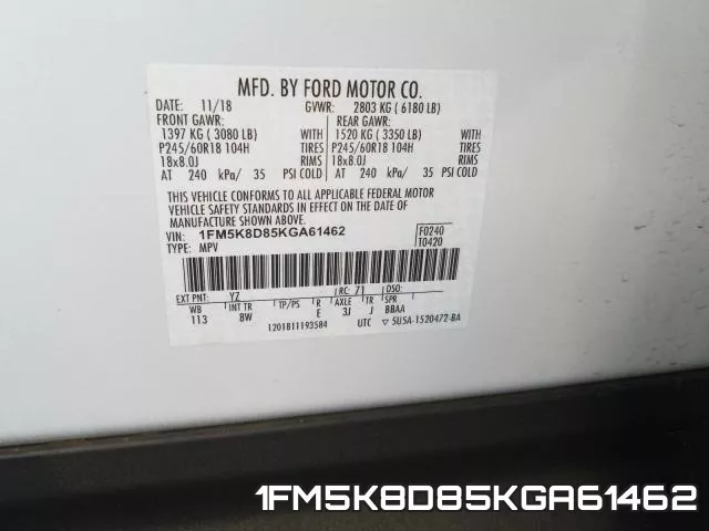 1FM5K8D85KGA61462 фото 2