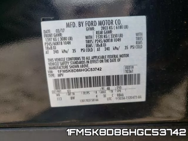 1FM5K8D86HGC53742 фото 2