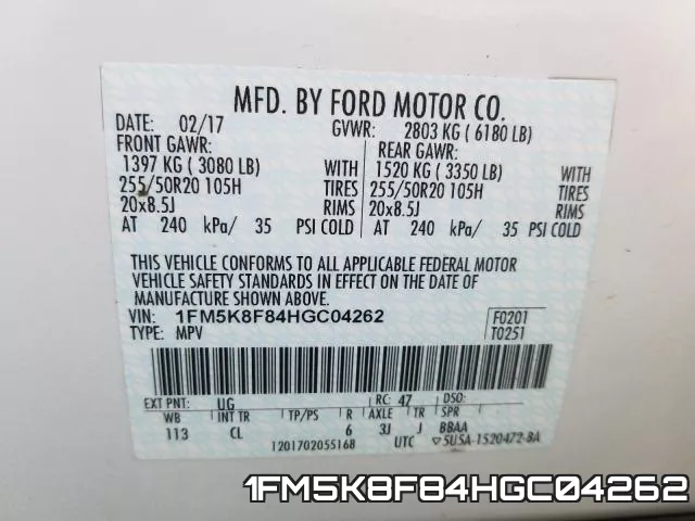 1FM5K8F84HGC04262 фото 2