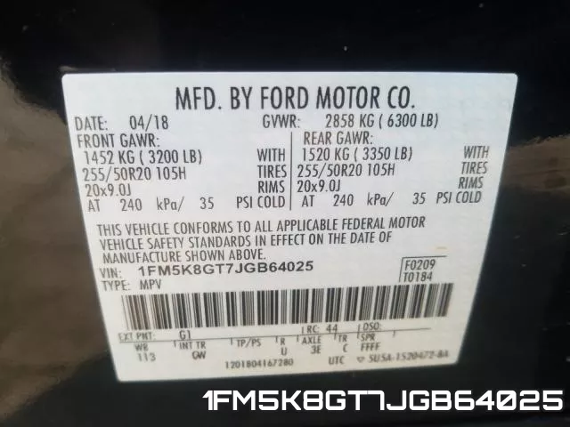 1FM5K8GT7JGB64025 фото 2