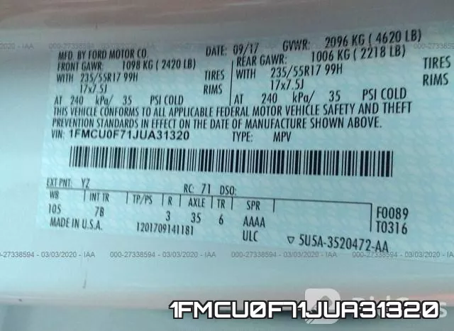 1FMCU0F71JUA31320 фото 10