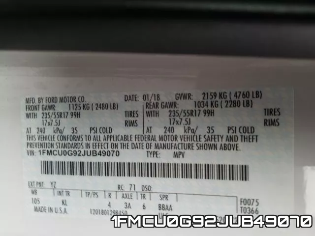 1FMCU0G92JUB49070 фото 2