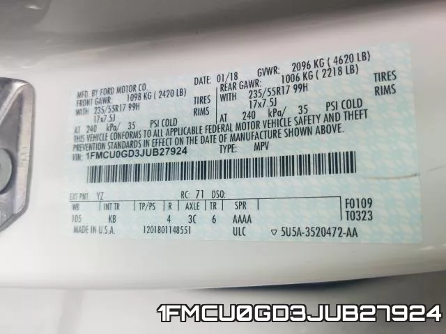 1FMCU0GD3JUB27924 фото 2