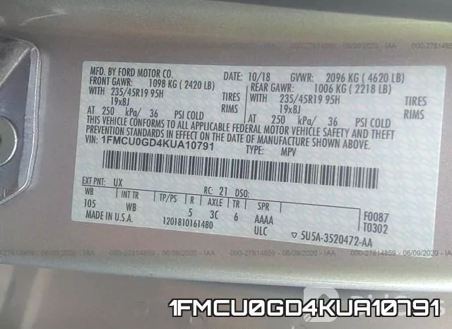 1FMCU0GD4KUA10791 фото 10