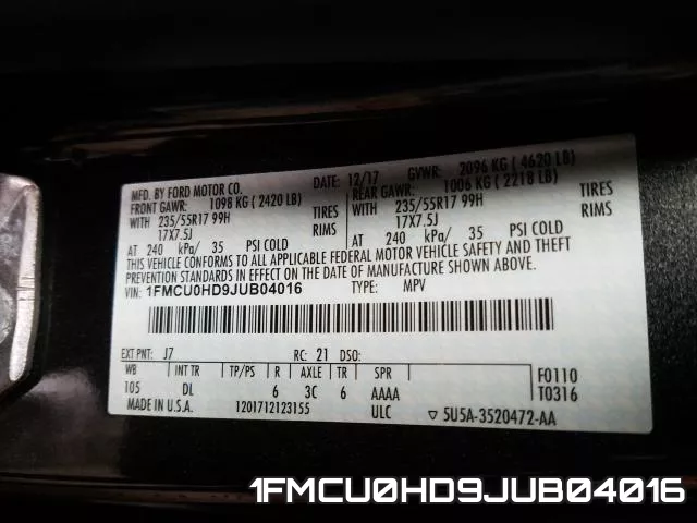 1FMCU0HD9JUB04016 фото 2