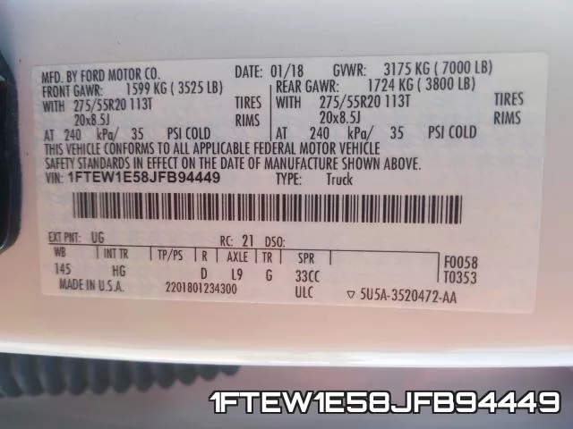 1FTEW1E58JFB94449 фото 2