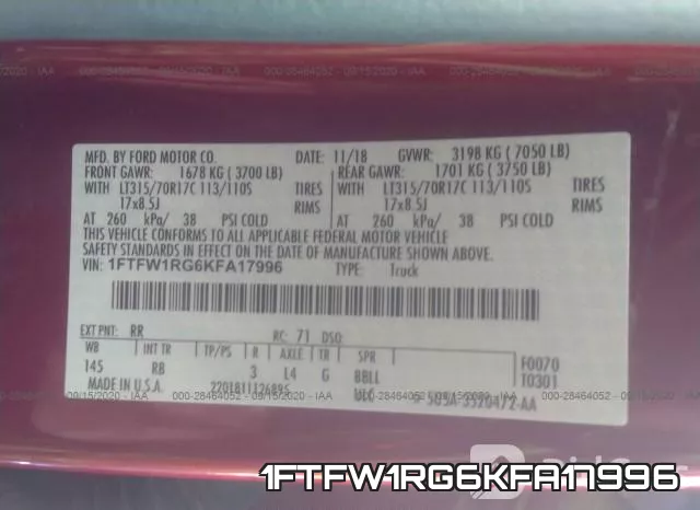 1FTFW1RG6KFA17996 фото 10