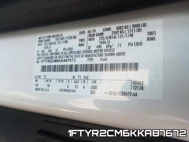 1FTYR2CM6KKA87672 фото 2