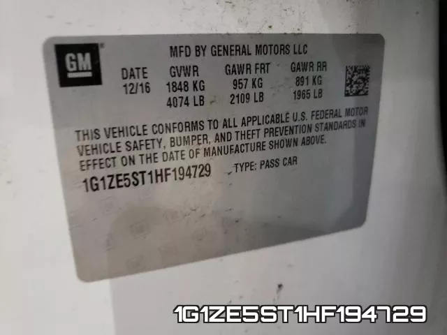 1G1ZE5ST1HF194729 фото 2