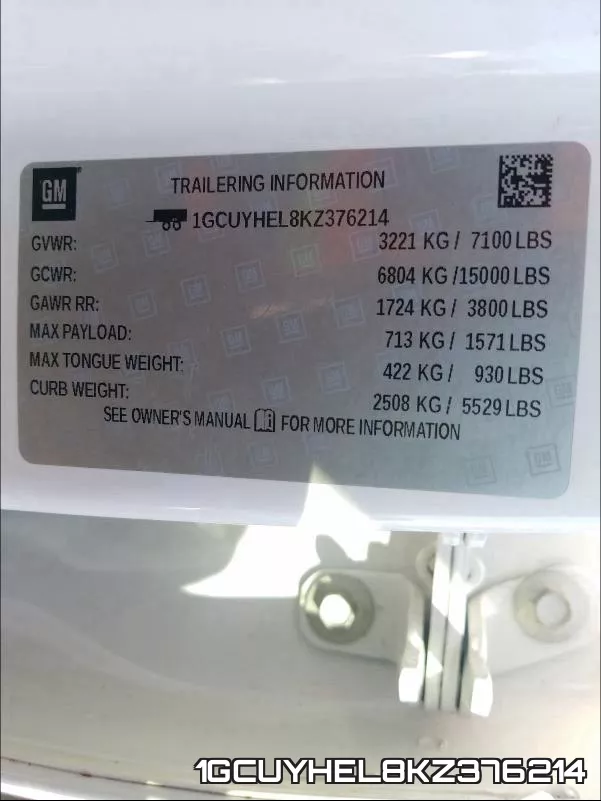 1GCUYHEL8KZ376214 фото 2