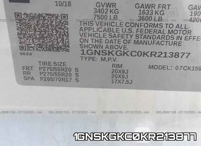 1GNSKGKC0KR213877 фото 10
