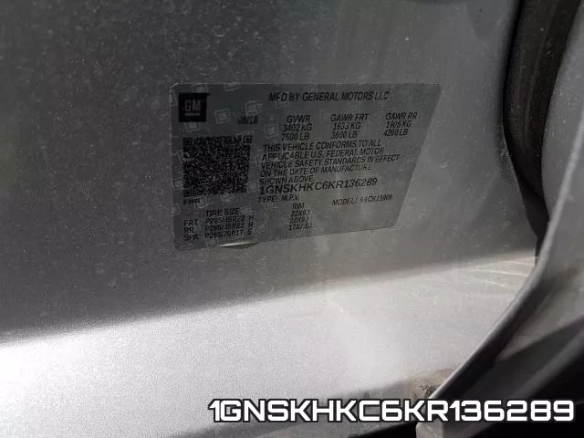 1GNSKHKC6KR136289 фото 2