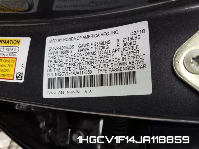 1HGCV1F14JA118859 фото 2