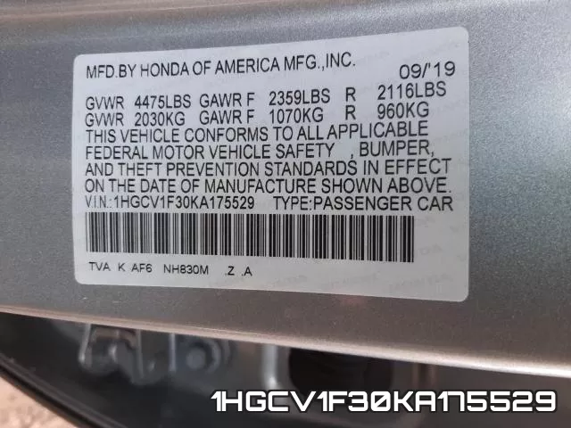 1HGCV1F30KA175529 фото 2