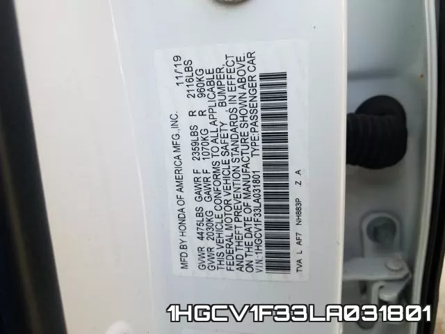 1HGCV1F33LA031801 фото 2
