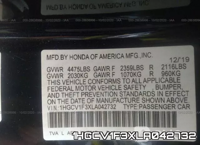 1HGCV1F3XLA042732 фото 10