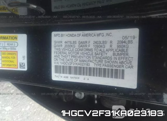 1HGCV2F31KA023183 фото 10