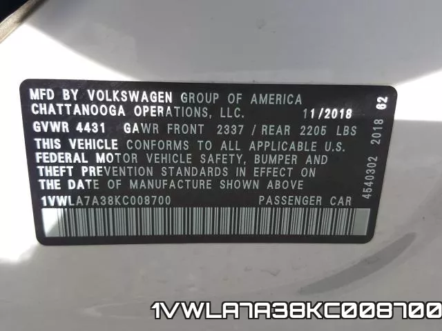 1VWLA7A38KC008700 фото 2