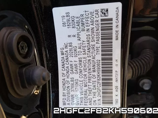 2HGFC2F82KH590602 фото 2