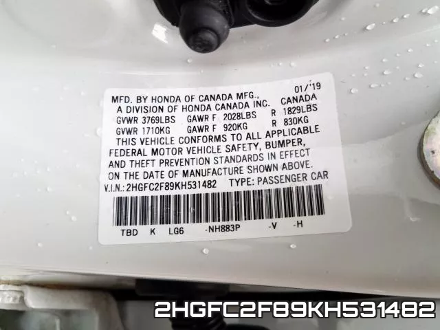 2HGFC2F89KH531482 фото 2