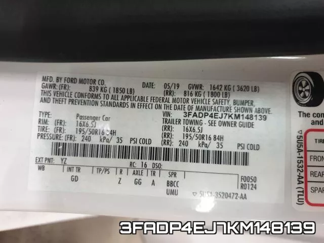 3FADP4EJ7KM148139 фото 2