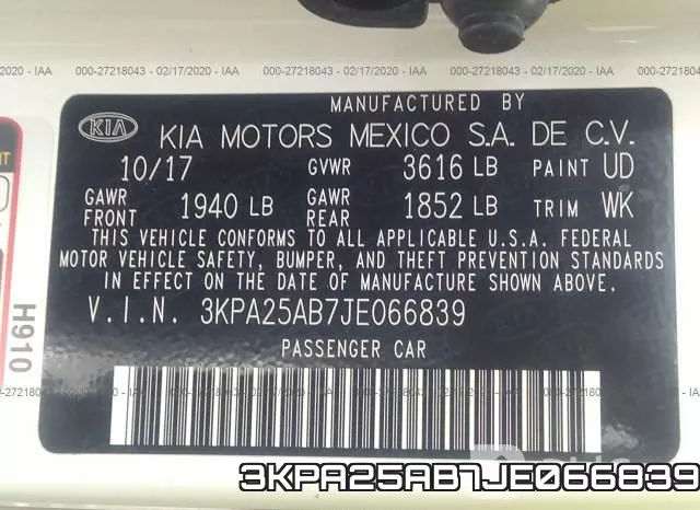 3KPA25AB7JE066839 фото 10