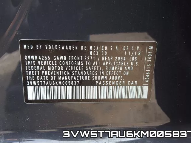 3VW5T7AU6KM005837 фото 2