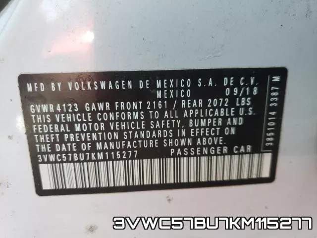 3VWC57BU7KM115277 фото 2