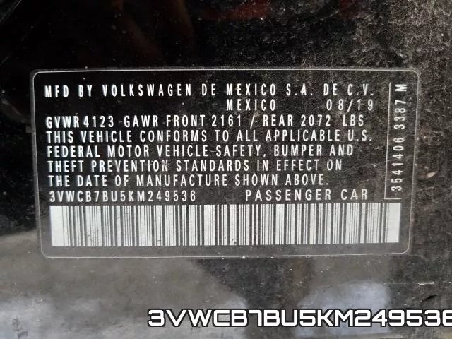 3VWCB7BU5KM249536 фото 2