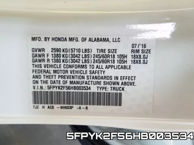 5FPYK2F56HB003534 фото 2