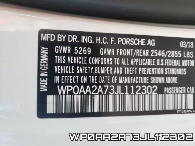 WP0AA2A73JL112302 фото 2